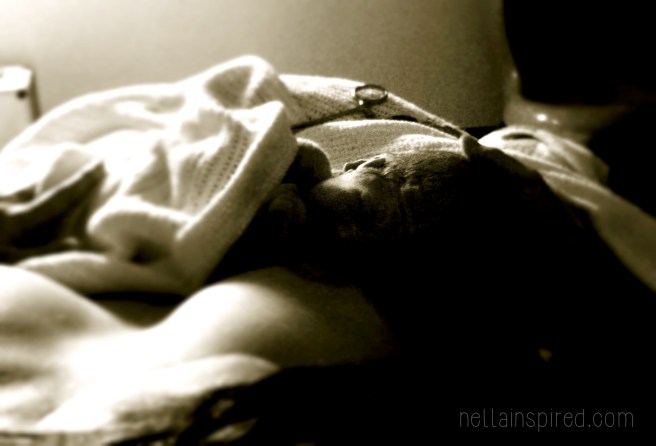 Our gorgeous hypnobaby resting on my chest just after birth with dad supporting his head